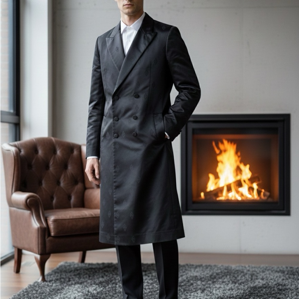 Vintage Men's Black Double-Breasted Smoking Coat